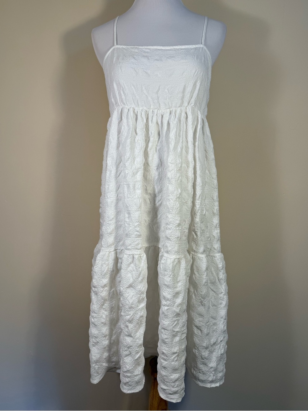 White Midi Dress Medium Beach Bridal Boho Summer Dress Straps